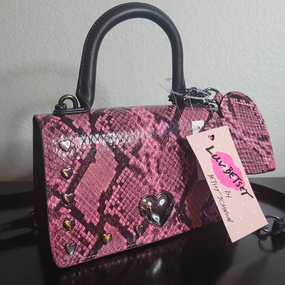 Betsey Johnson Pink Snake Print Handbag - Picture 1 of 8